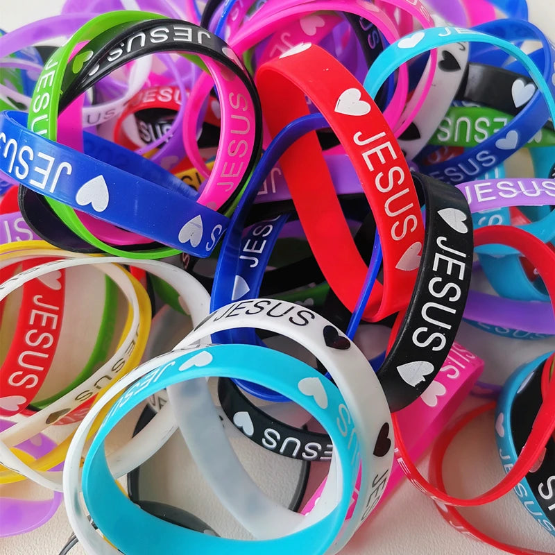 20PCS Lots Jesus Silicone Bracelets  Rubber Band Night Glow Mix Color Hand Wristband Brand