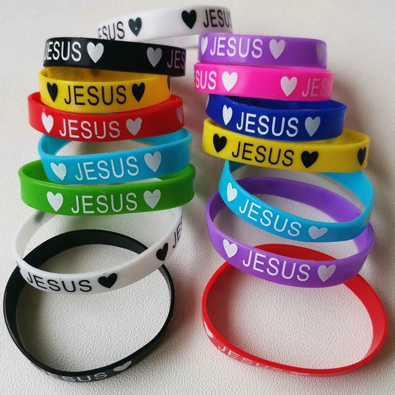 20PCS Lots Jesus Silicone Bracelets  Rubber Band Night Glow Mix Color Hand Wristband Brand