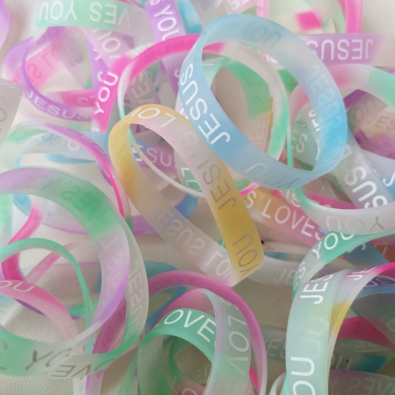 20PCS Lots Jesus Silicone Bracelets  Rubber Band Night Glow Mix Color Hand Wristband Brand