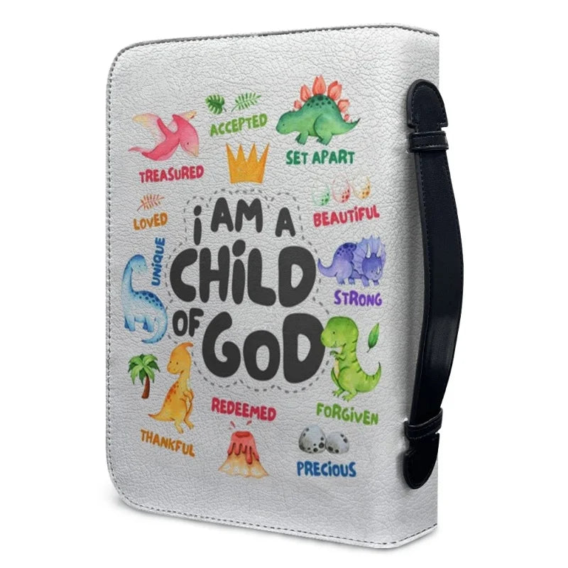 Colorful Dinosaurs Child of God Personalized Print Church Bible Cover Case PU Handbags Study Book Holy Storage Boxes For Kids