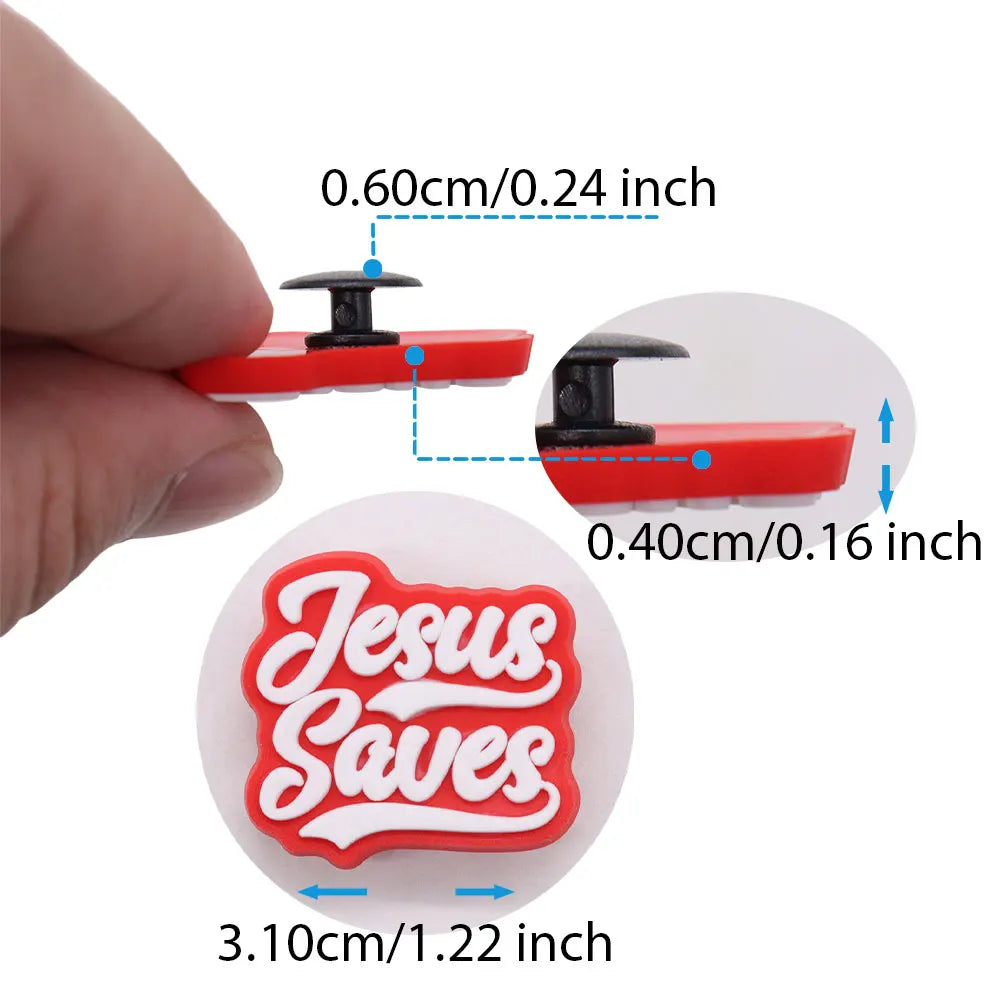 Good Quality 1-20pcs PVC Shoe Charms Jesus Saves Cross Holy Bible God Accessories DIY Shoes Ornament Fit Wristbands Kids Gift