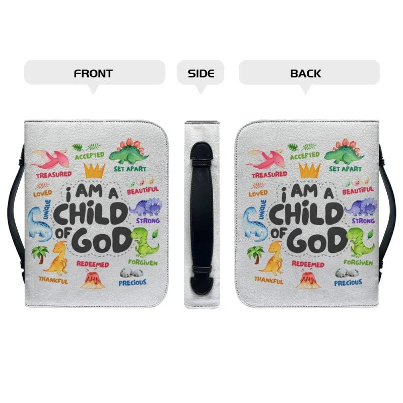 Colorful Dinosaurs Child of God Personalized Print Church Bible Cover Case PU Handbags Study Book Holy Storage Boxes For Kids