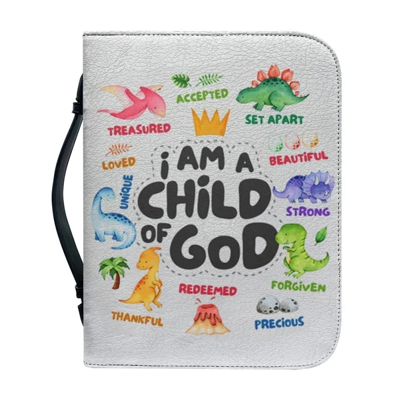 Colorful Dinosaurs Child of God Personalized Print Church Bible Cover Case PU Handbags Study Book Holy Storage Boxes For Kids